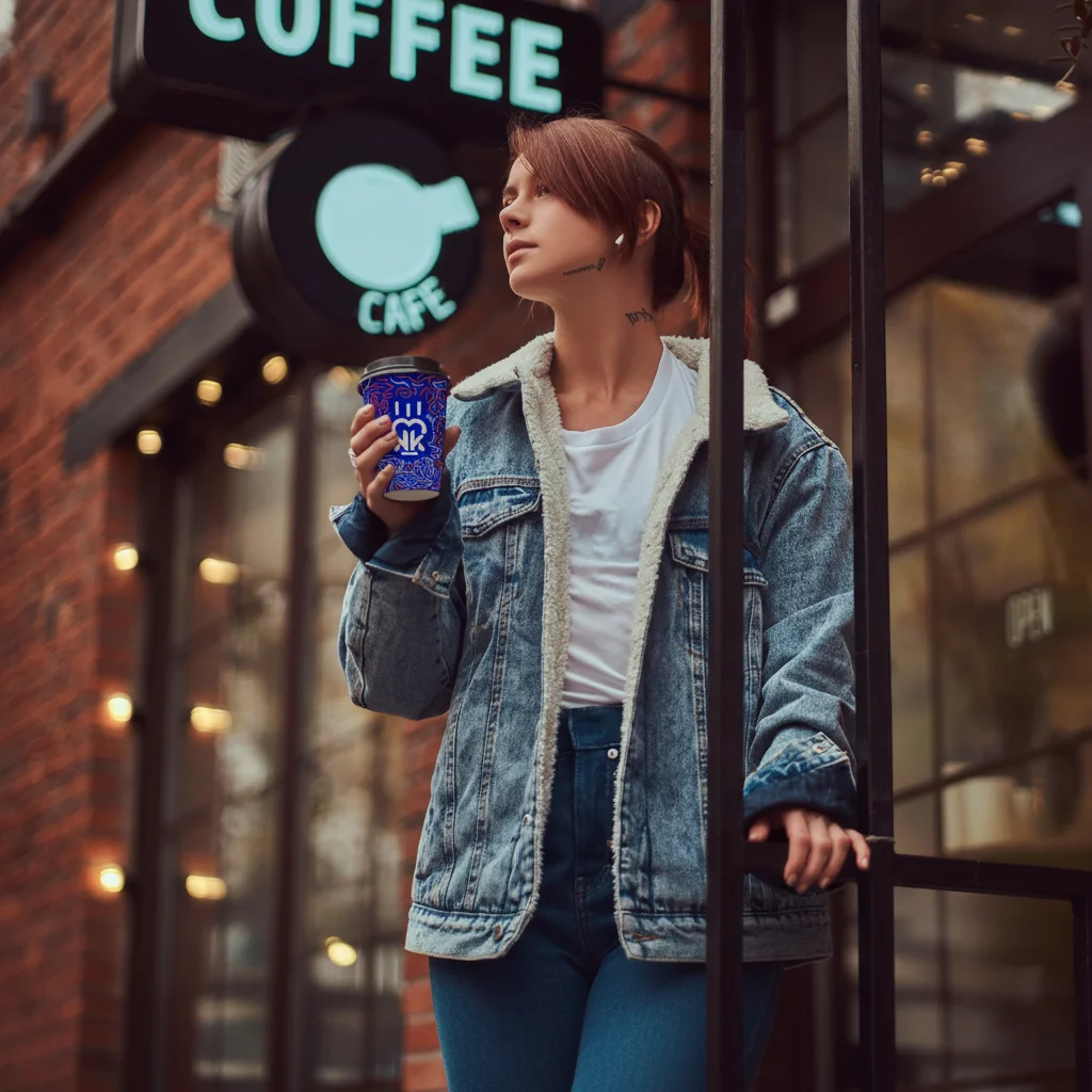 Hölgy kékávét iszik_álló kép